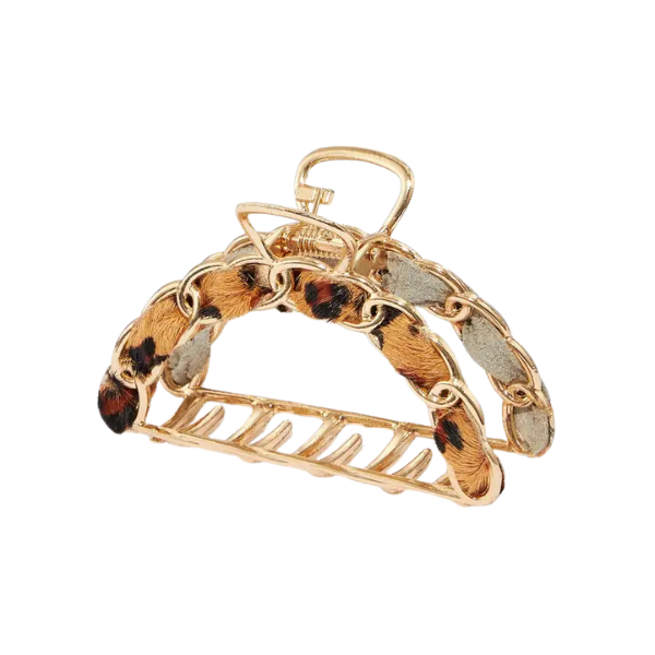 Animal Print Accented Gold Metal Claw Clip