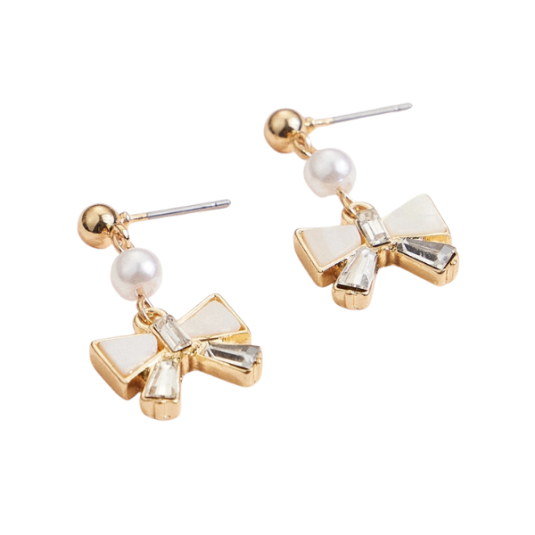 Pearl & Crystal Bow Stud Earrings