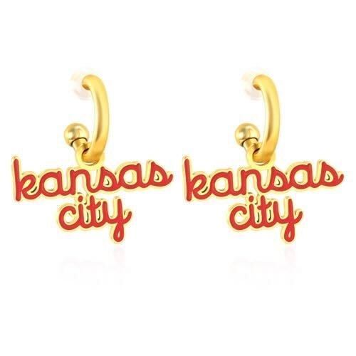 Kansas City Stacked Red Script Huggie Hoop Earrings