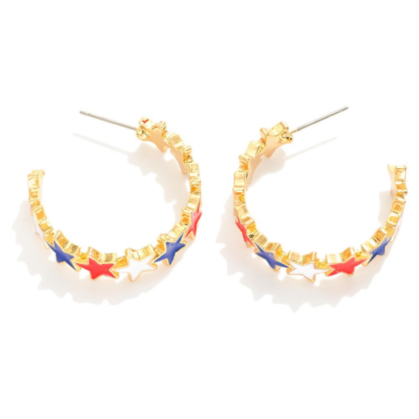 Red, White, Blue Stars Hoop Earrings