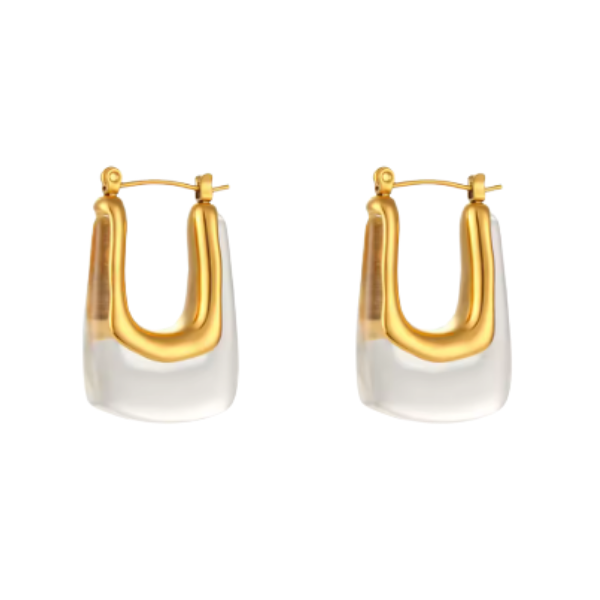 U-Shaped Boho Gold & Resin Statement Earrings