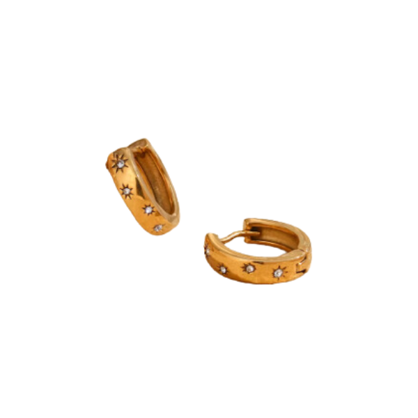 Starburst Bezel Huggie Hoop Earrings