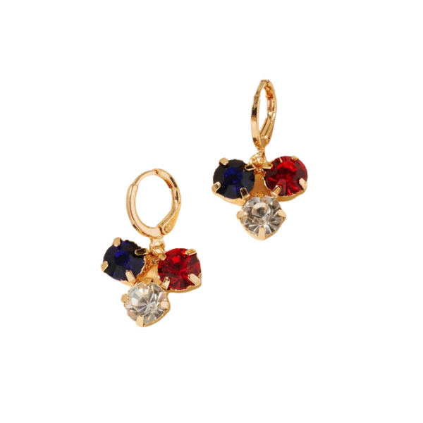 Red, White, Blue Rhinestone Clicker Hoops Earrings