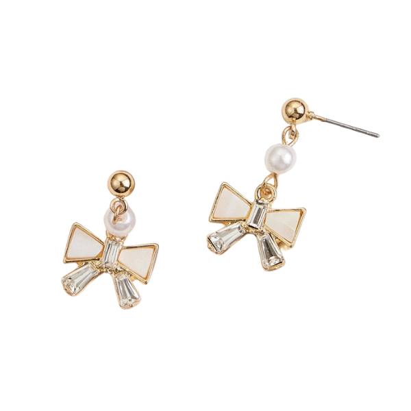 Pearl & Crystal Bow Stud Earrings