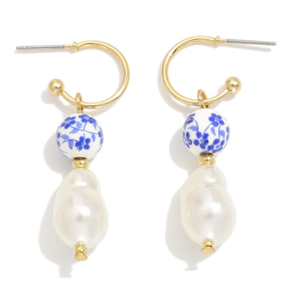 Chinoiserie Bead & Pearl Drop Hoop Earrings