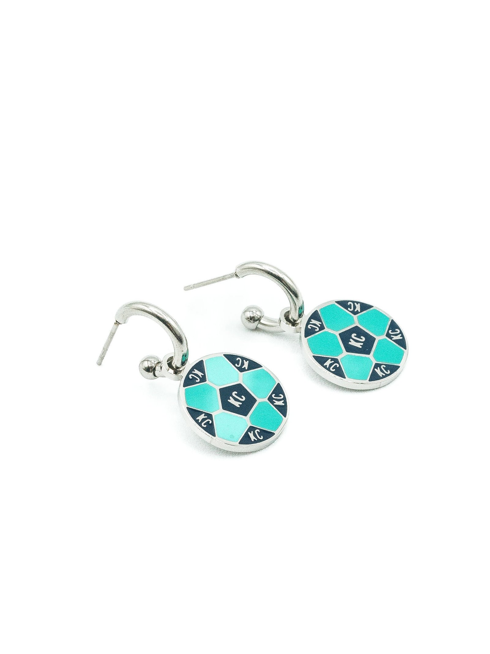 Kansas City Teal Soccer Ball Huggie Hoop Earrings
