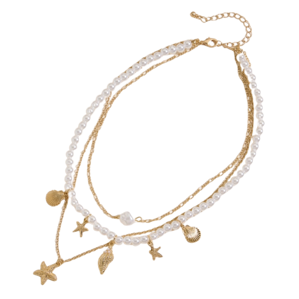 Layered Pearl w/Sea Charms Necklace