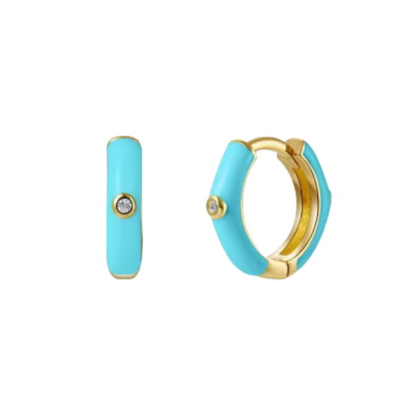 Single Bezel CZ Stud Hoop Earrings