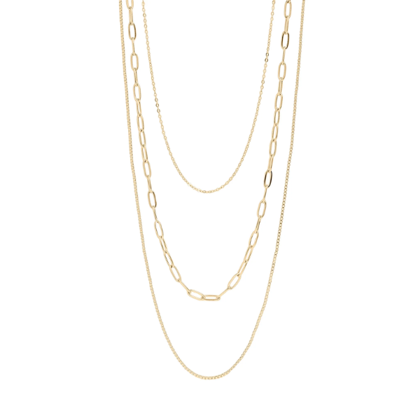 18K Gold PVD Stainless Steel Loop, Box, and Paperclip Layered Chain Necklace