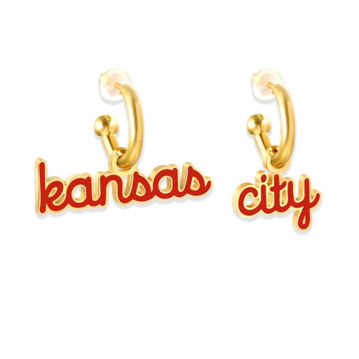 Kansas City Red Script Huggie Hoop Earrings