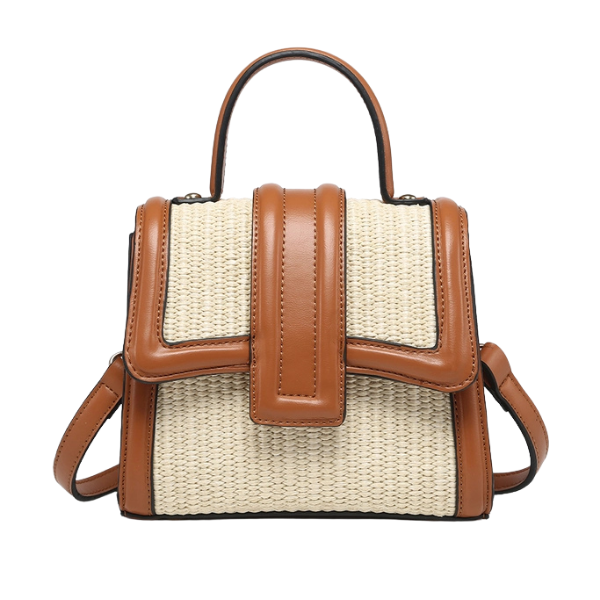Straw/Vegan Leather Flap Crossbody Bag