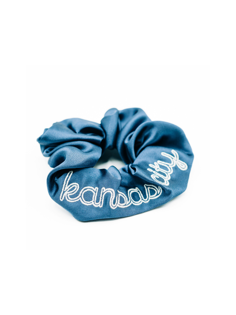 Kansas City Dark Blue Embroidered Scrunchie
