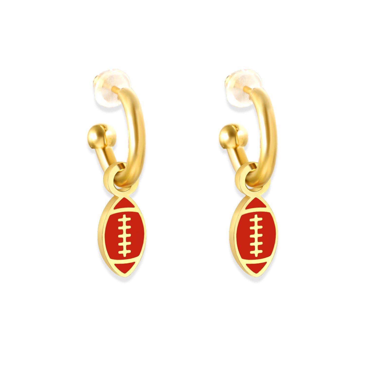 Kansas City Red & Gold Football Charm Hoop Earrings