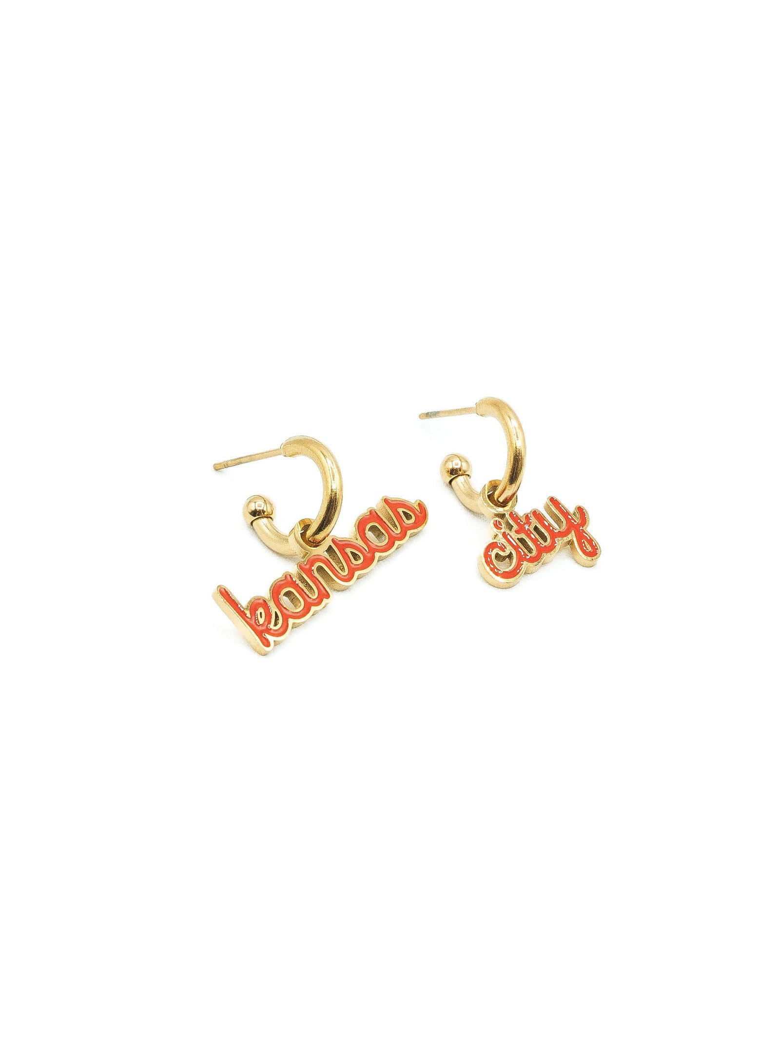 Kansas City Red Script Huggie Hoop Earrings