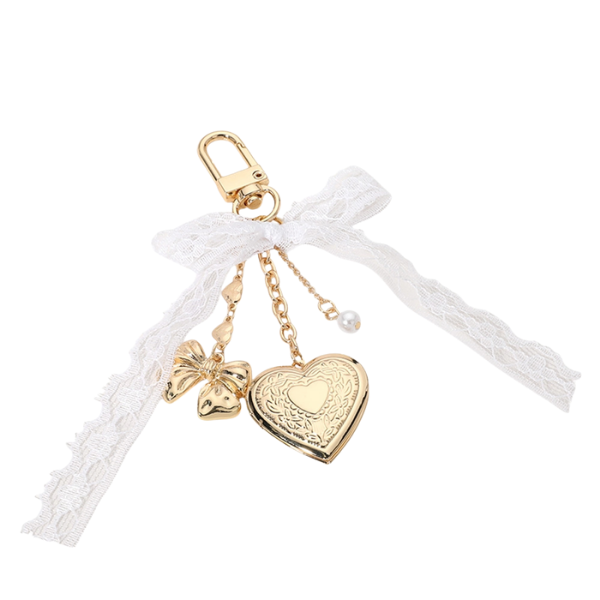 Lace Bow & Heart Locket Bag Charm