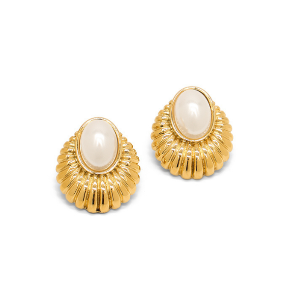 Secret Box NY Pear Pearl Stainless Steel Stud Earrings