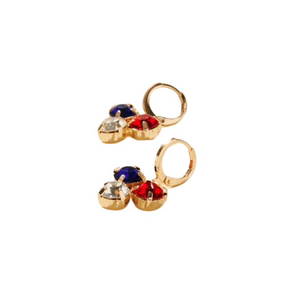 Red, White, Blue Rhinestone Clicker Hoops Earrings