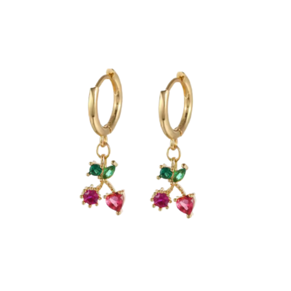 Rhinestone Fruit Charm Hoop Earrings