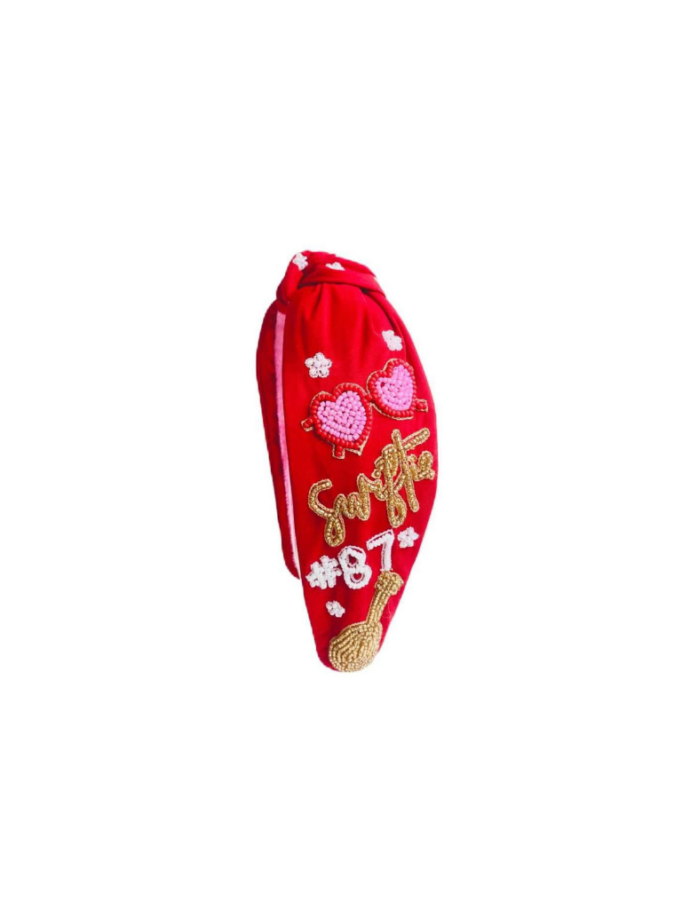 Swifty & #87 Red Beaded Headband