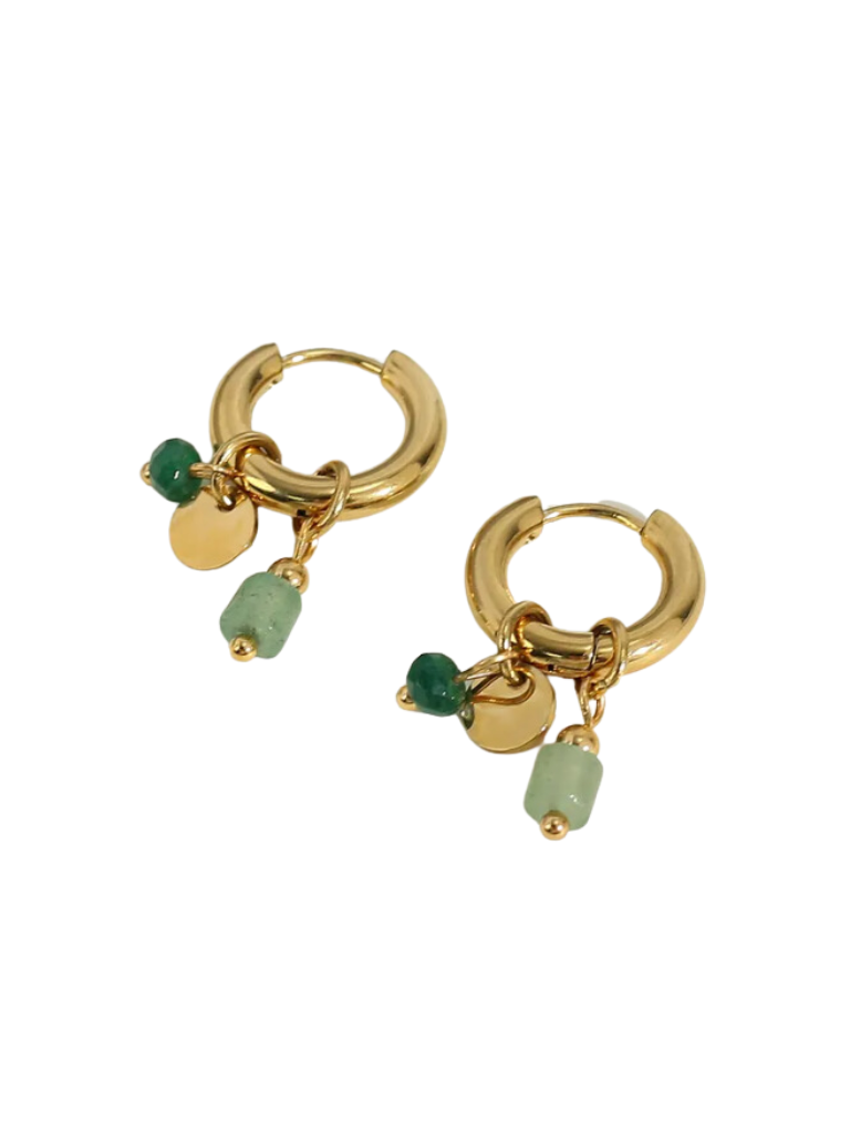 Vintage Green Natural Stone Charm Earrings
